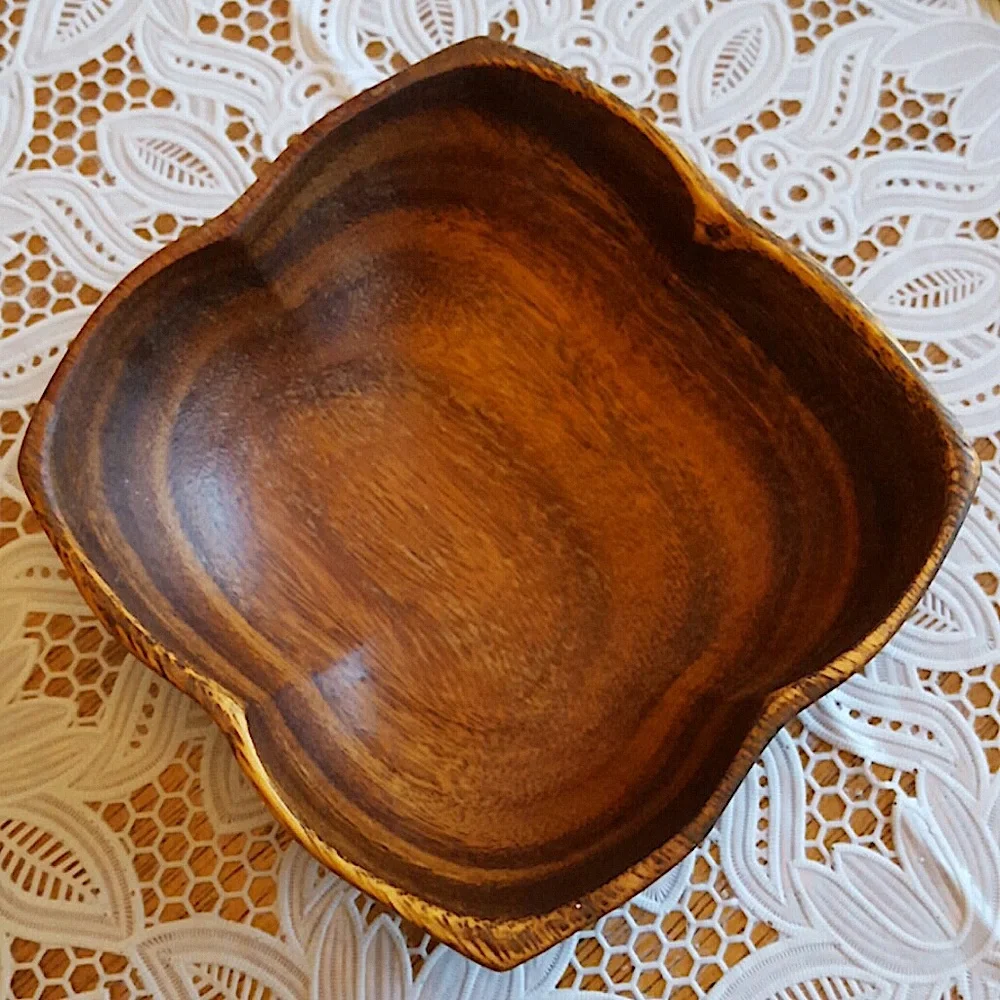 Vintage Set of 5 Monkey Pod Wood Salad Bowls